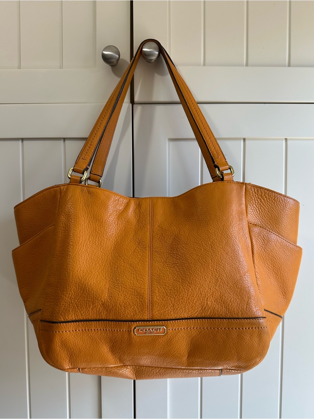 Stunning Coach Park Leather Carrie Tote in Orange Spice